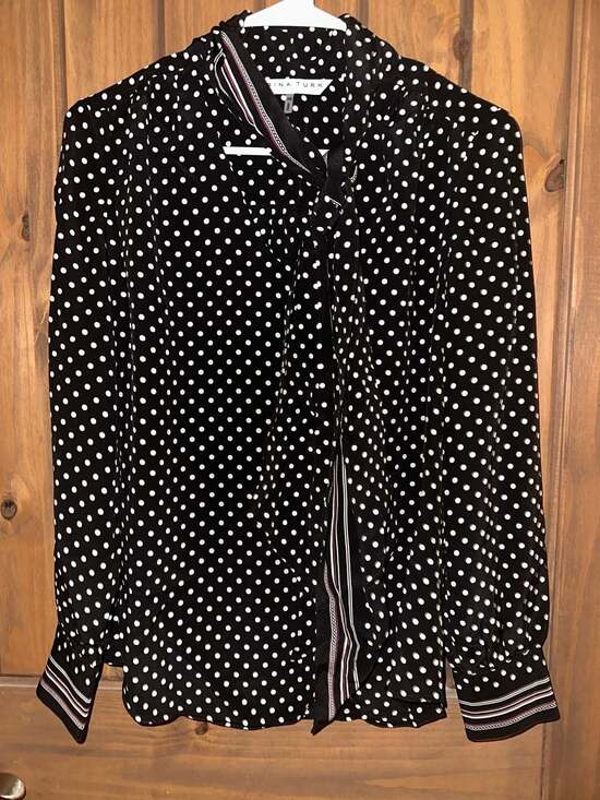Trina Turk Tops - Trina Turk Polka Dot Tie-Neck Blouse Black White Long Sleeve XS